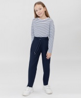 Брюки зауженного кроя с поясом на резинке синие Button Blue, школьная форма для девочек  фото, kupilegko.ru